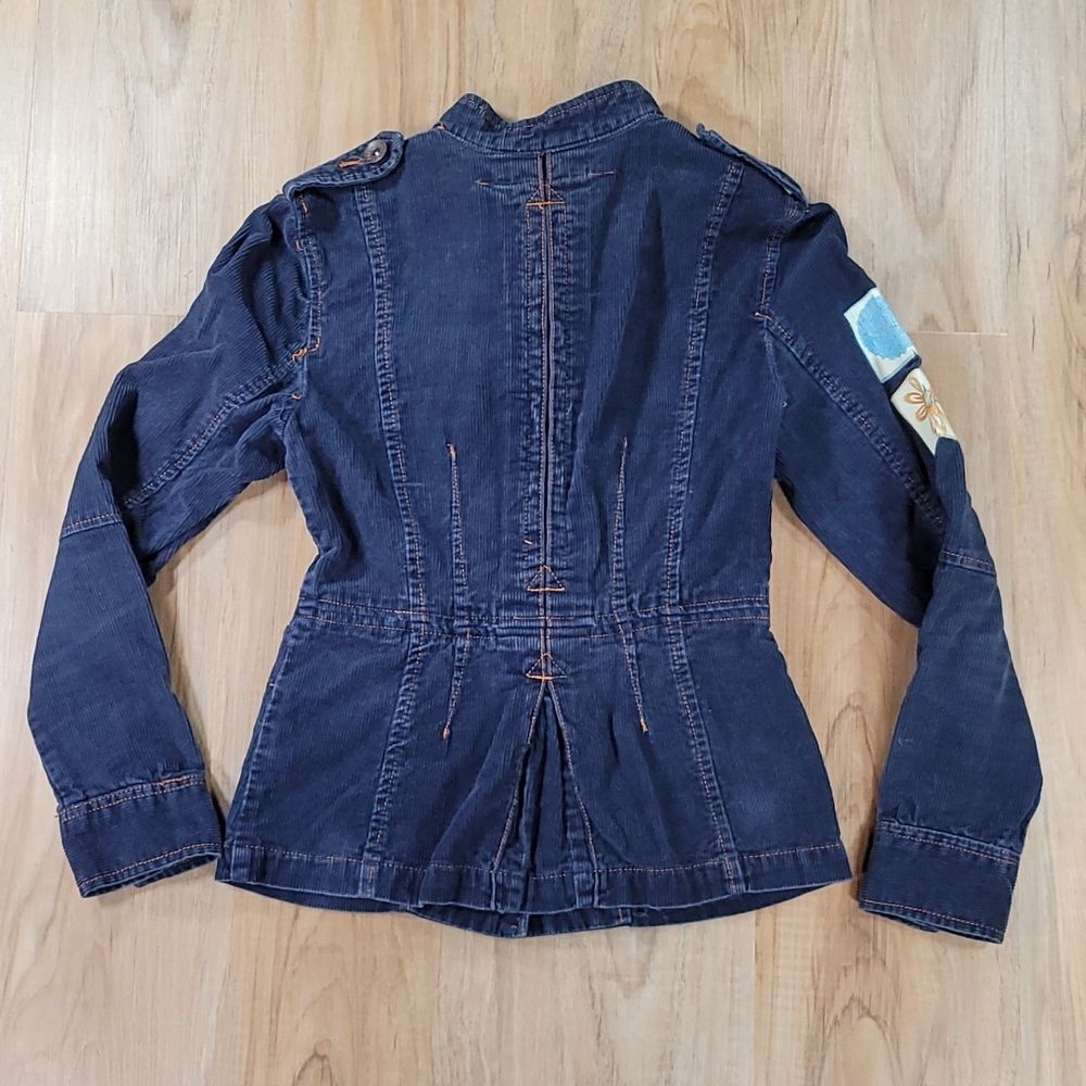 🔹️Rare Vintage Blue Corduroy Buttoned Front Military Jacket Medium - Picture 2 of 9